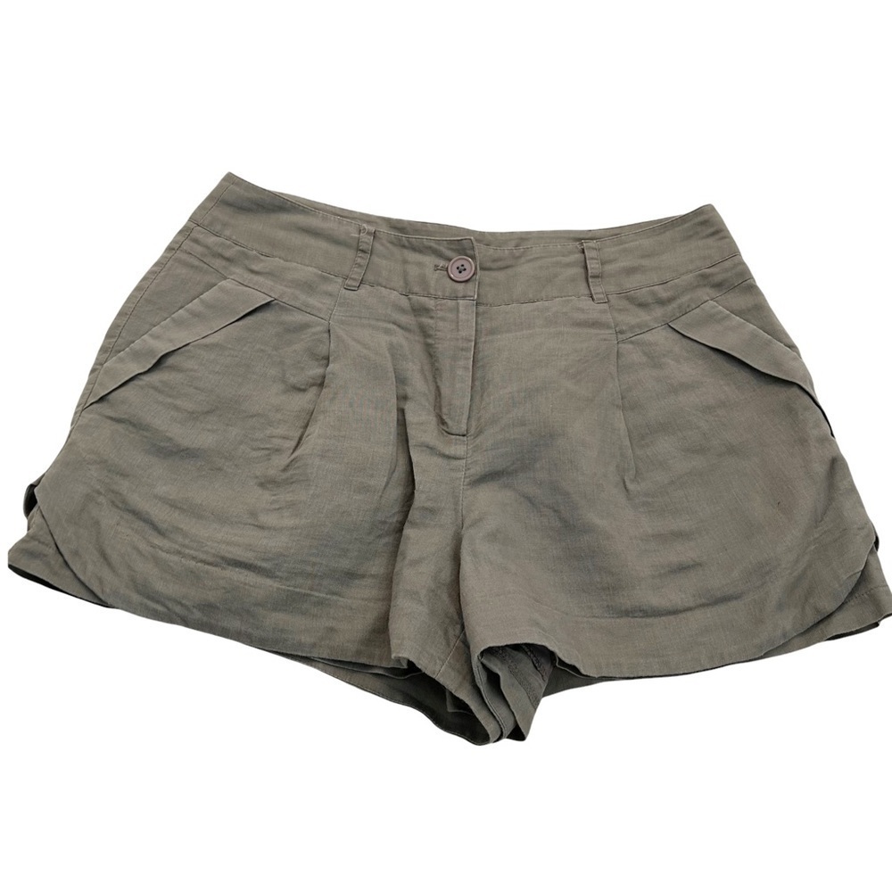 Silvergate 1 Women's Sz Large Shorts Pleated Gray Beige Ramie Linen Blend 3" Ins